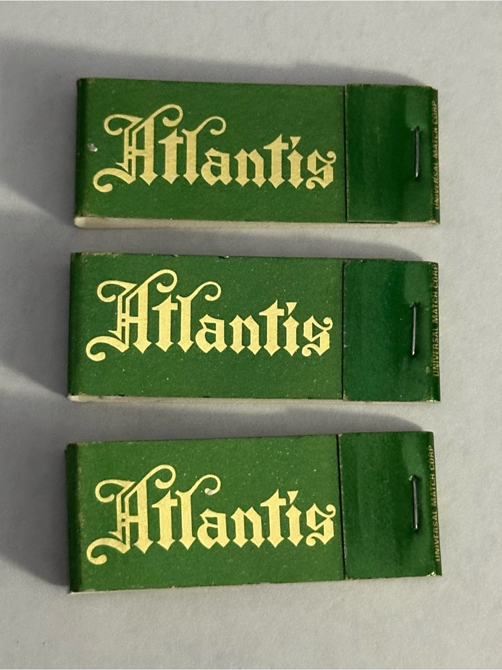 Lot of 3 Slim Vintage Matchbooks Atlantis Colorado Springs CO Castaways Green